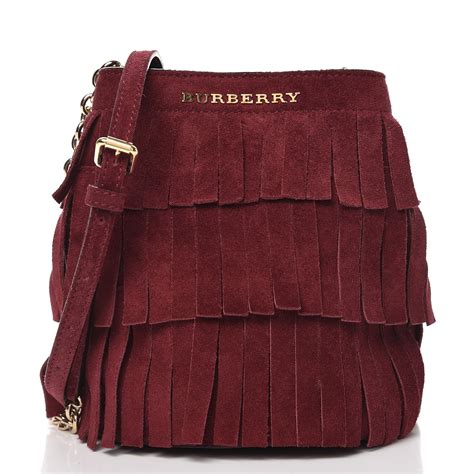 BURBERRY Suede Fringe Baby Bucket Bag Cherry